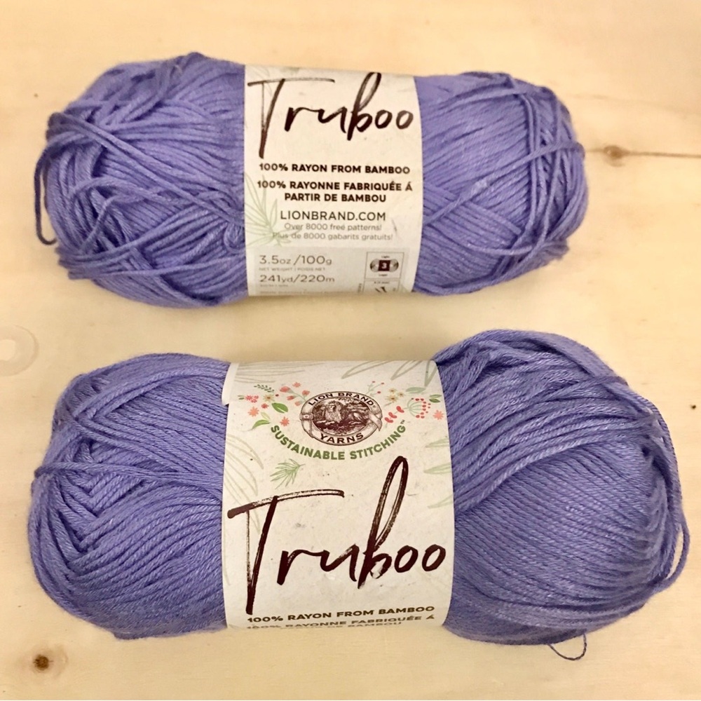 2 Lion Brand Truboo Yarn Bamboo Rayon Thistle Purple 241 yds 3.5 oz Each Skein